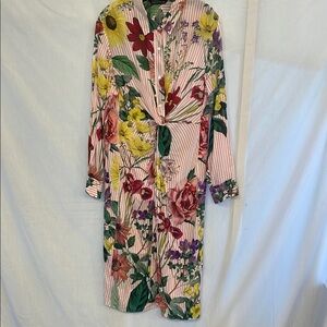 NWT Zara Floral Striped Long Sleeve Cotton Dress